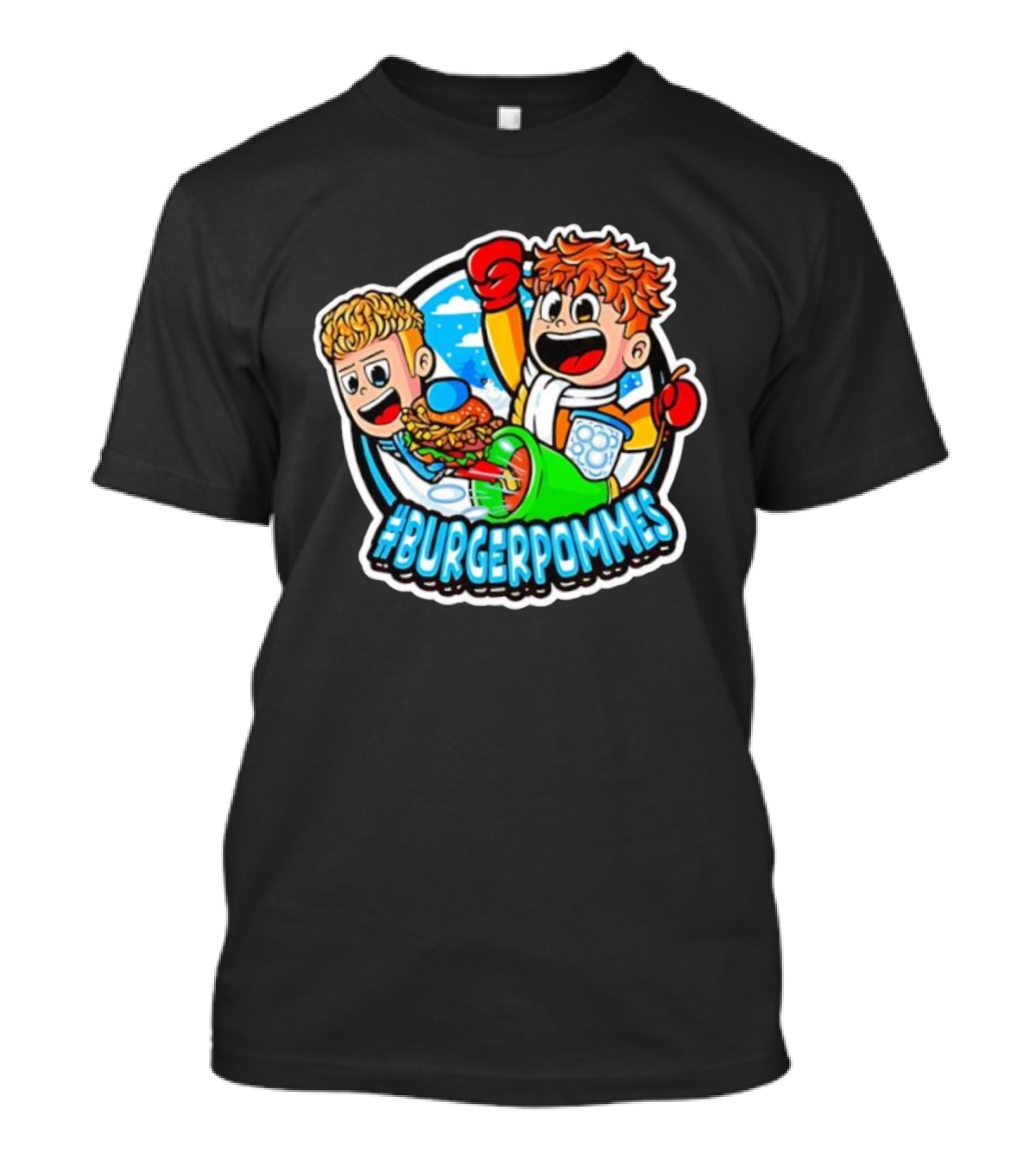 #Burgerpommes Cartoon Burger And Fries Adventure T-Shirt