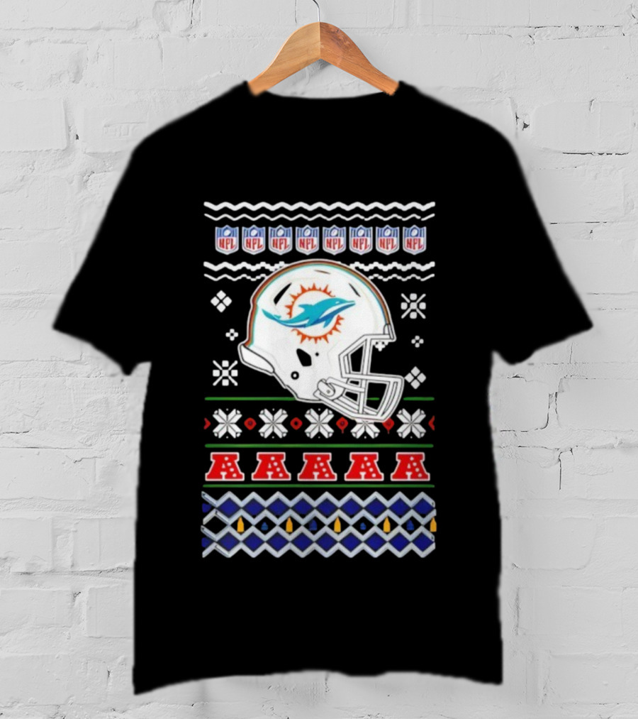 Miami Dolphins Christmas NFL 2025 Holiday Ugly Sweater Style Football T-Shirt