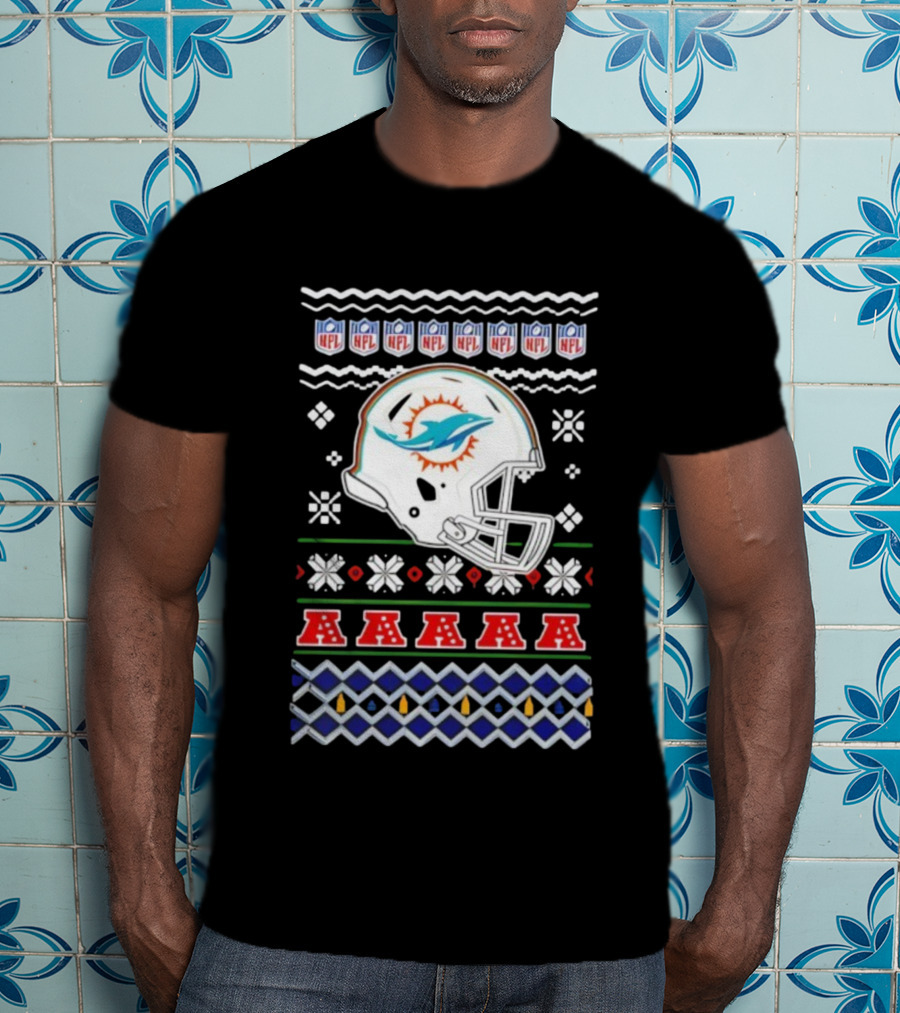 Miami Dolphins Christmas NFL 2025 Holiday Ugly Sweater Style Football T-Shirt