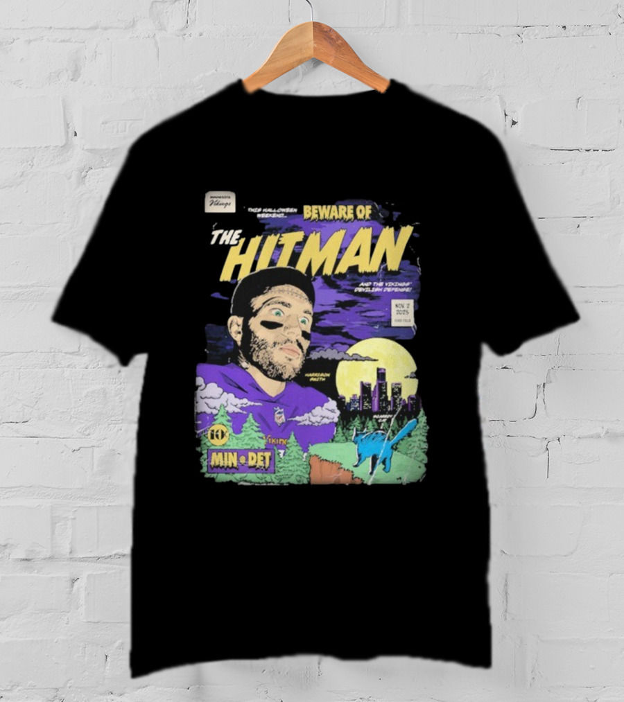 Minnesota Vikings Vs Detroit Lions Beware Of The Hitman NFL November 2 2025 Halloween Matchup Harrison Smith Vikings Defense Ford Field T-Shirt