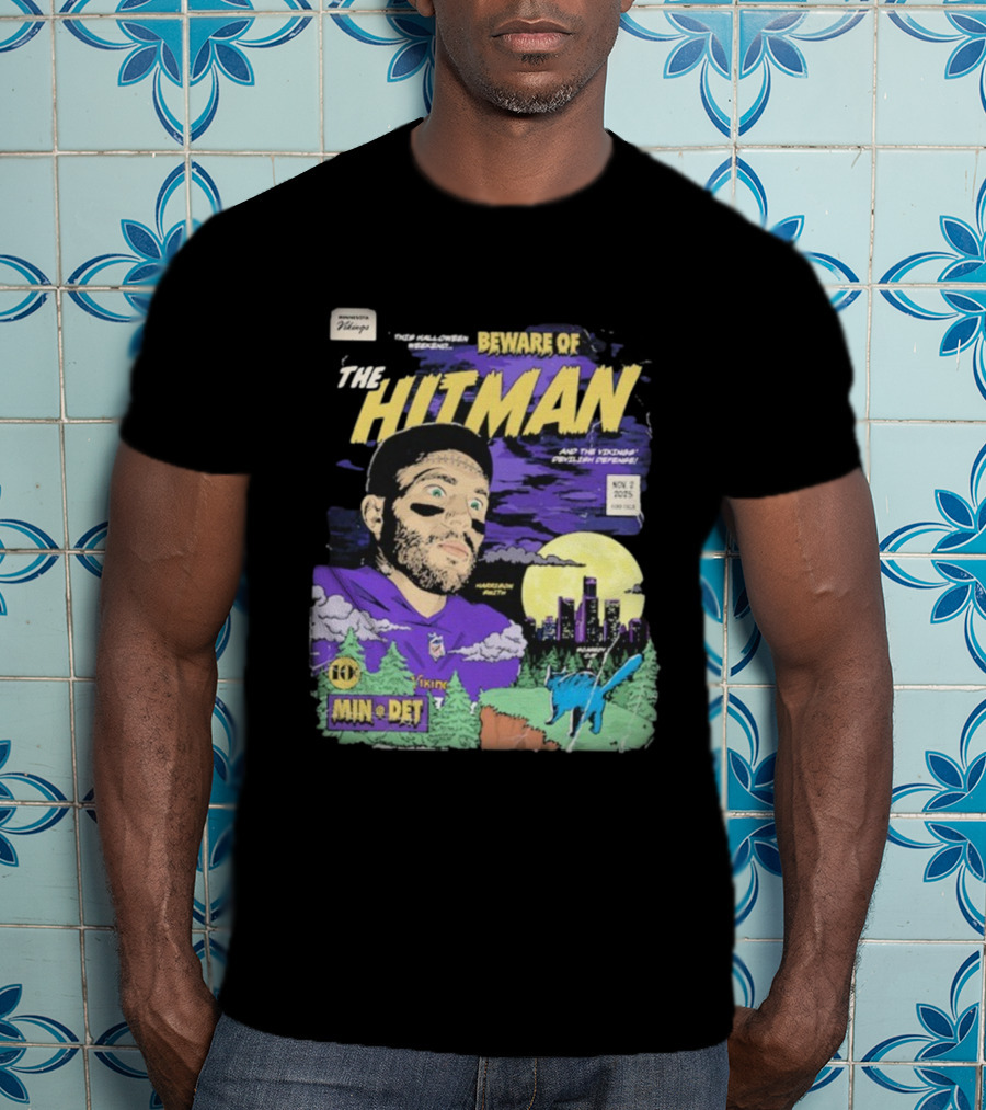 Minnesota Vikings Vs Detroit Lions Beware Of The Hitman NFL November 2 2025 Halloween Matchup Harrison Smith Vikings Defense Ford Field T-Shirt
