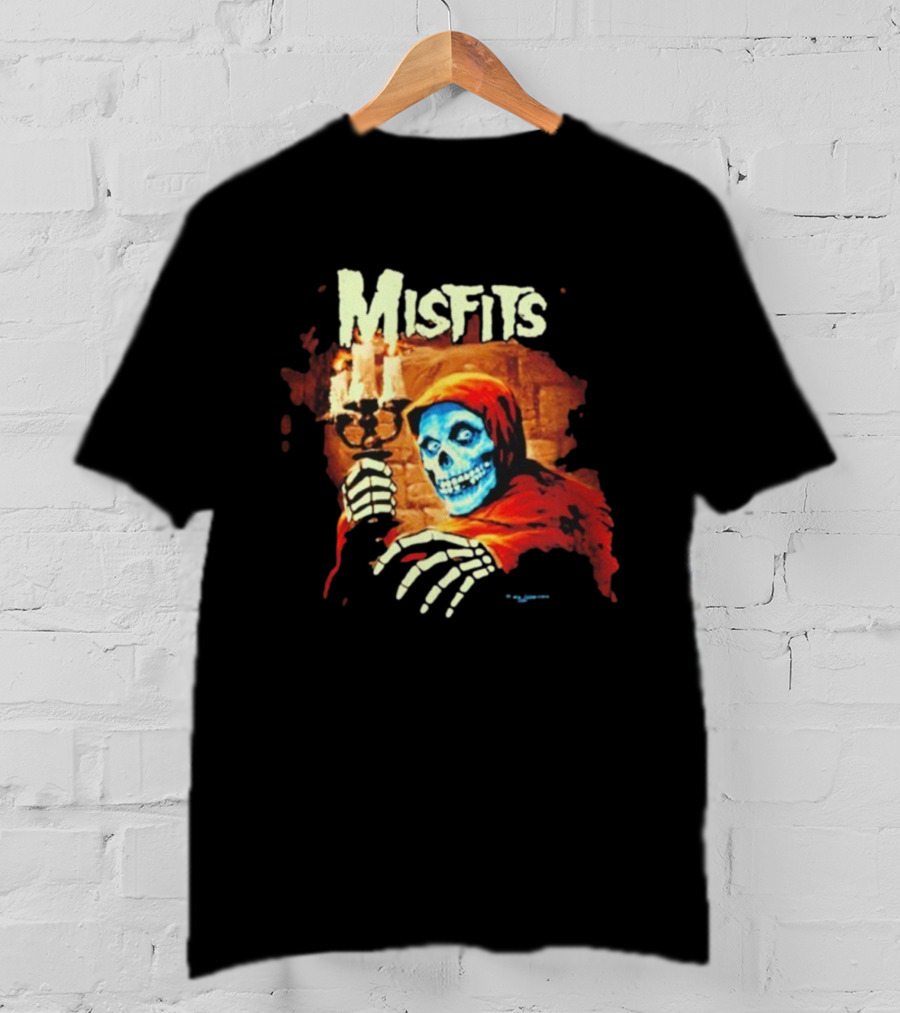 Misfits Candle Holding Skeleton In Red Hood T-Shirt