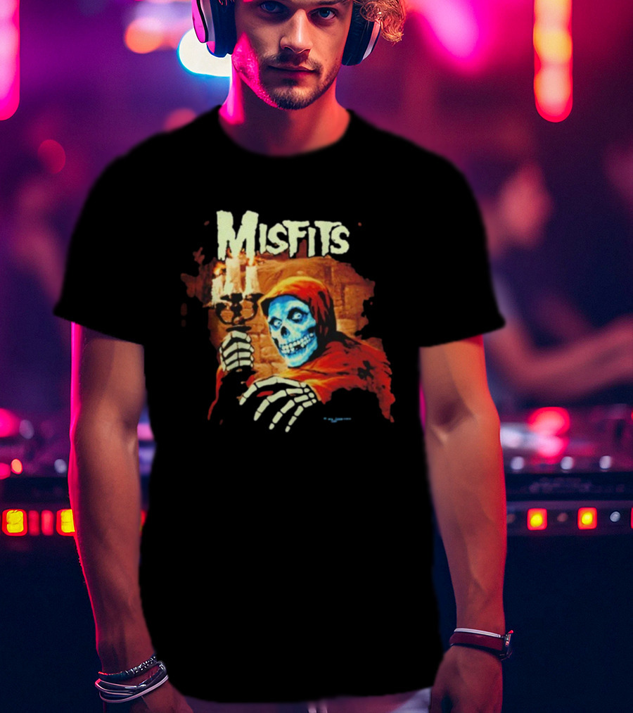 Misfits Candle Holding Skeleton In Red Hood T-Shirt
