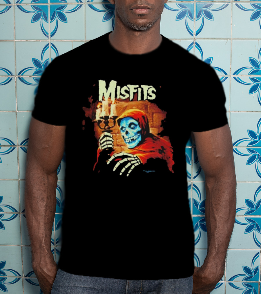 Misfits Candle Holding Skeleton In Red Hood T-Shirt