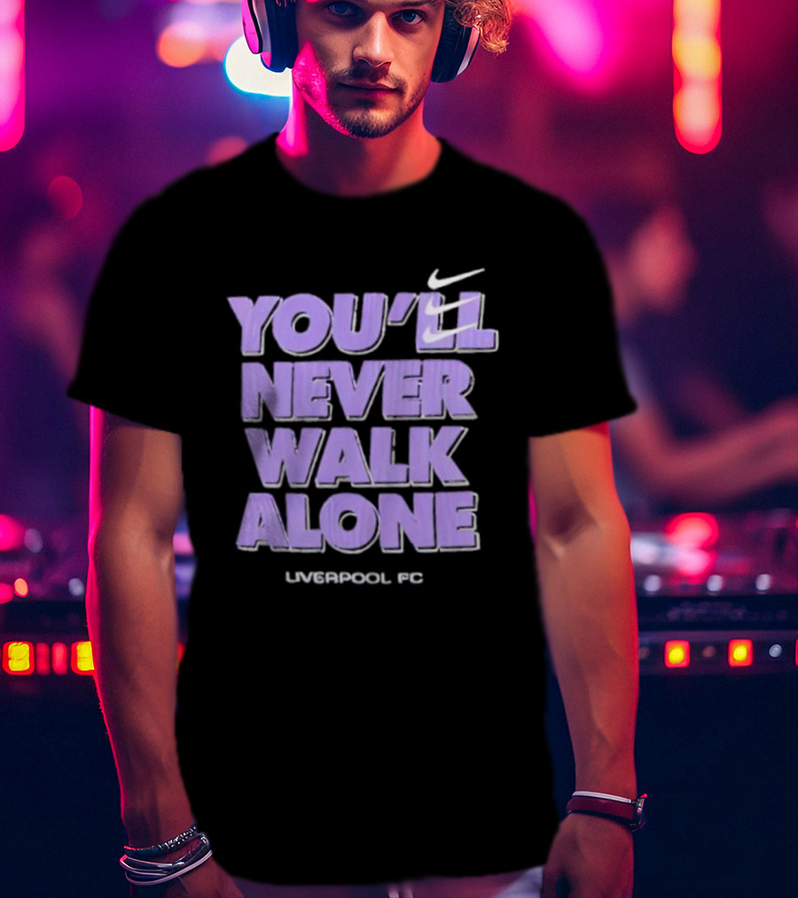 Nike You'll Never Walk Alone Liverpool FC Purple Text With Iconic Swoosh T-Shirt