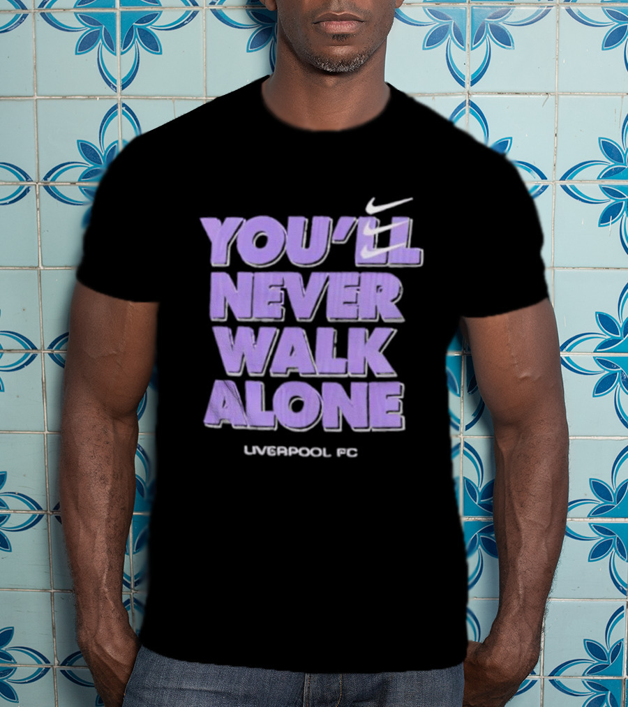 Nike You'll Never Walk Alone Liverpool FC Purple Text With Iconic Swoosh T-Shirt