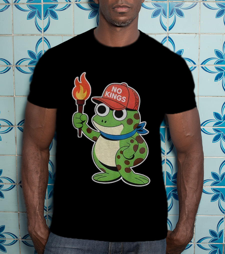 No Kings Frog Holding Torch Portland Protest Vintage Anti-ICE T-Shirt