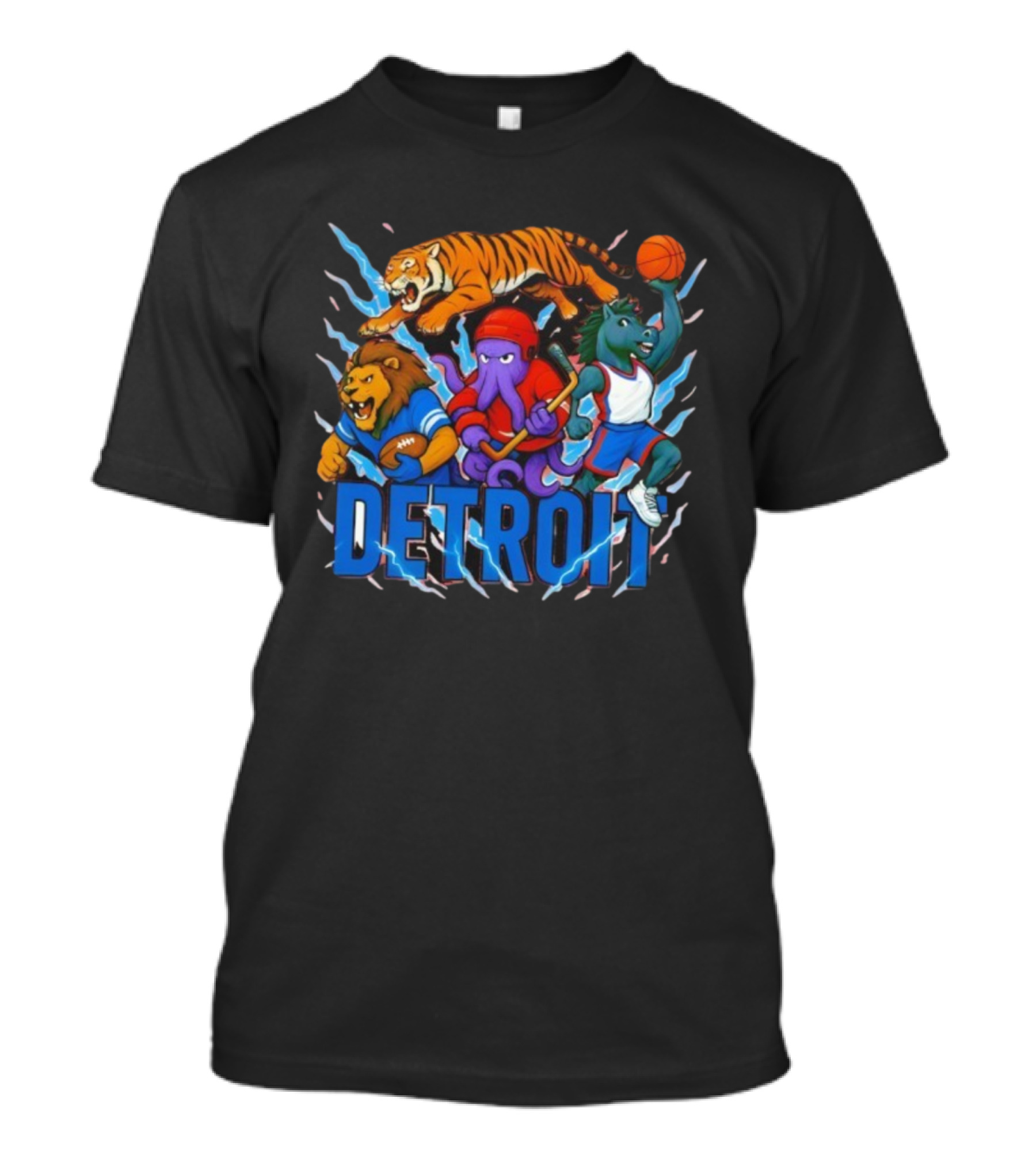 Detroit Lions Tigers Red Wings Pistons Mascots Team Spirit T-Shirt