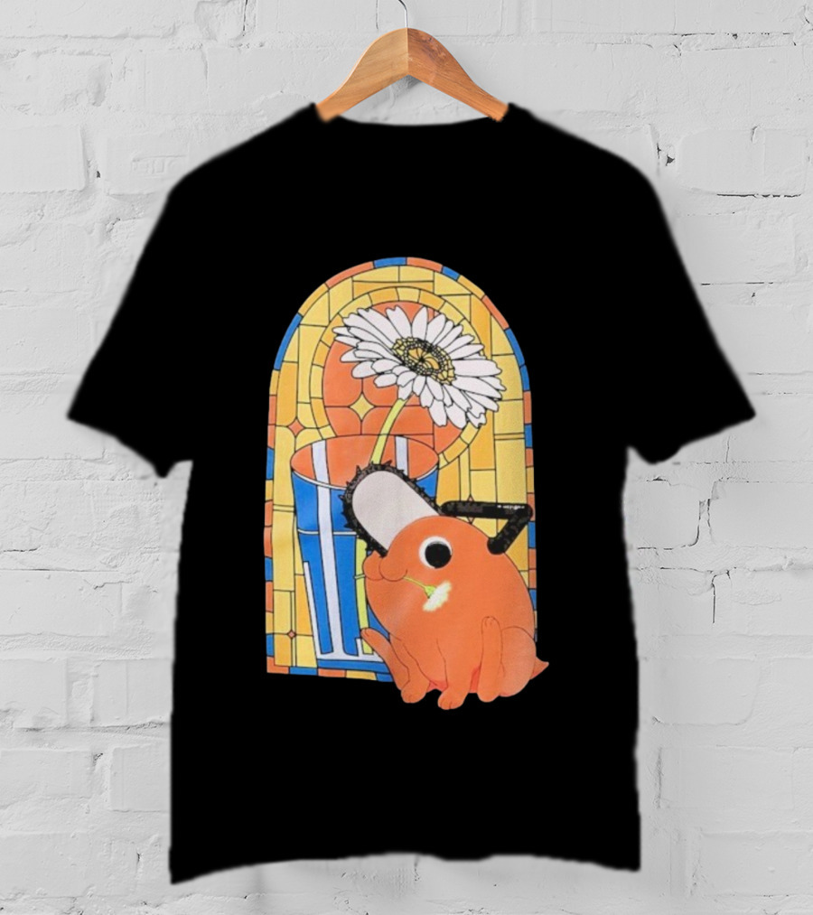 Chainsaw Man Pochita Stained Glass Flower And Chainsaw T-Shirt