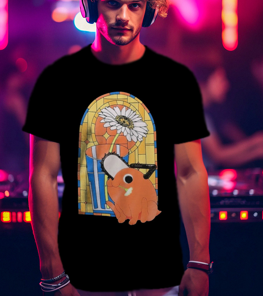 Chainsaw Man Pochita Stained Glass Flower And Chainsaw T-Shirt
