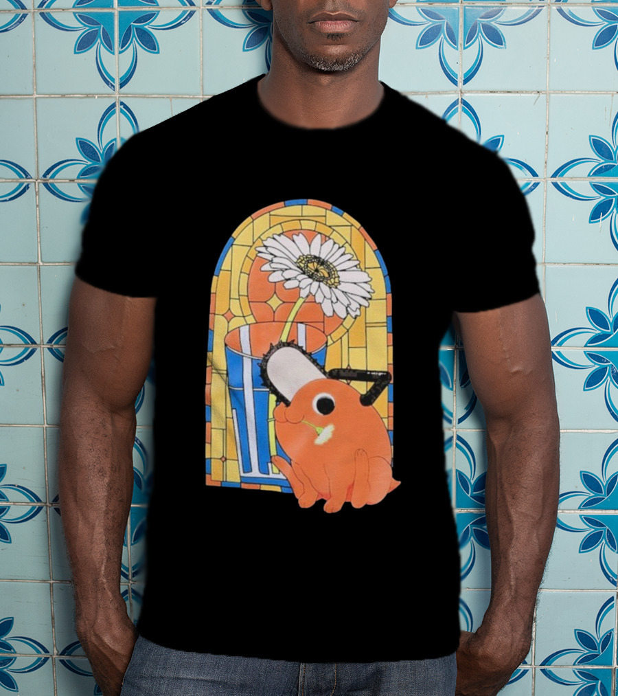 Chainsaw Man Pochita Stained Glass Flower And Chainsaw T-Shirt