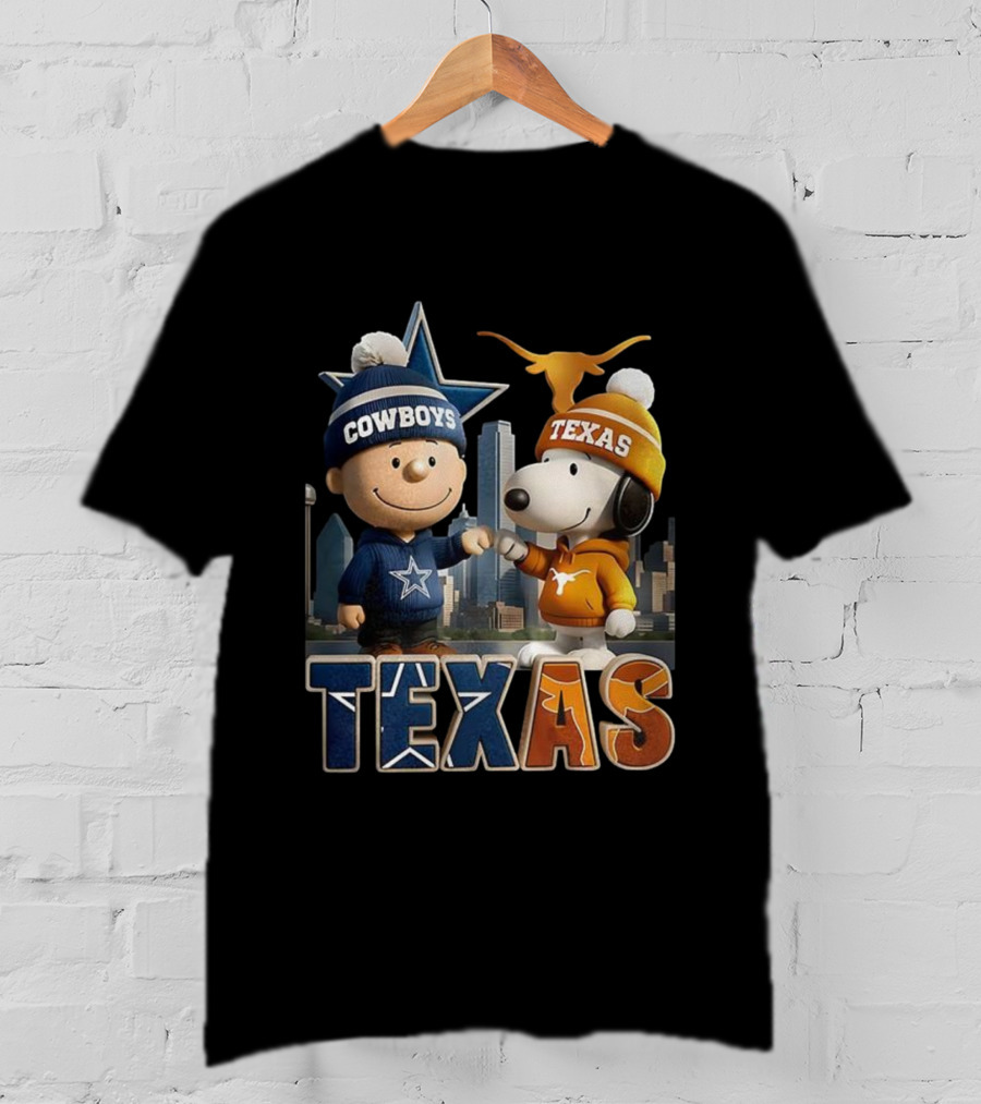Charlie Brown Snoopy Cowboys Texas Longhorns Fist Bump T-Shirt