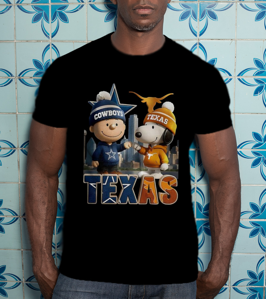 Charlie Brown Snoopy Cowboys Texas Longhorns Fist Bump T-Shirt