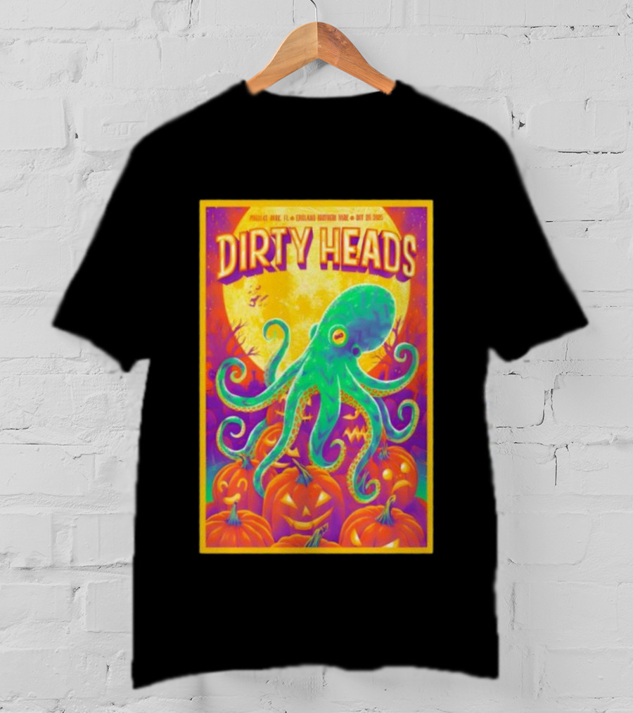 Dirty Heads October 26th 2025 England Brothers Bandshell Park Madeira Beach FL Halloween Octopus Pumpkin Art T-Shirt