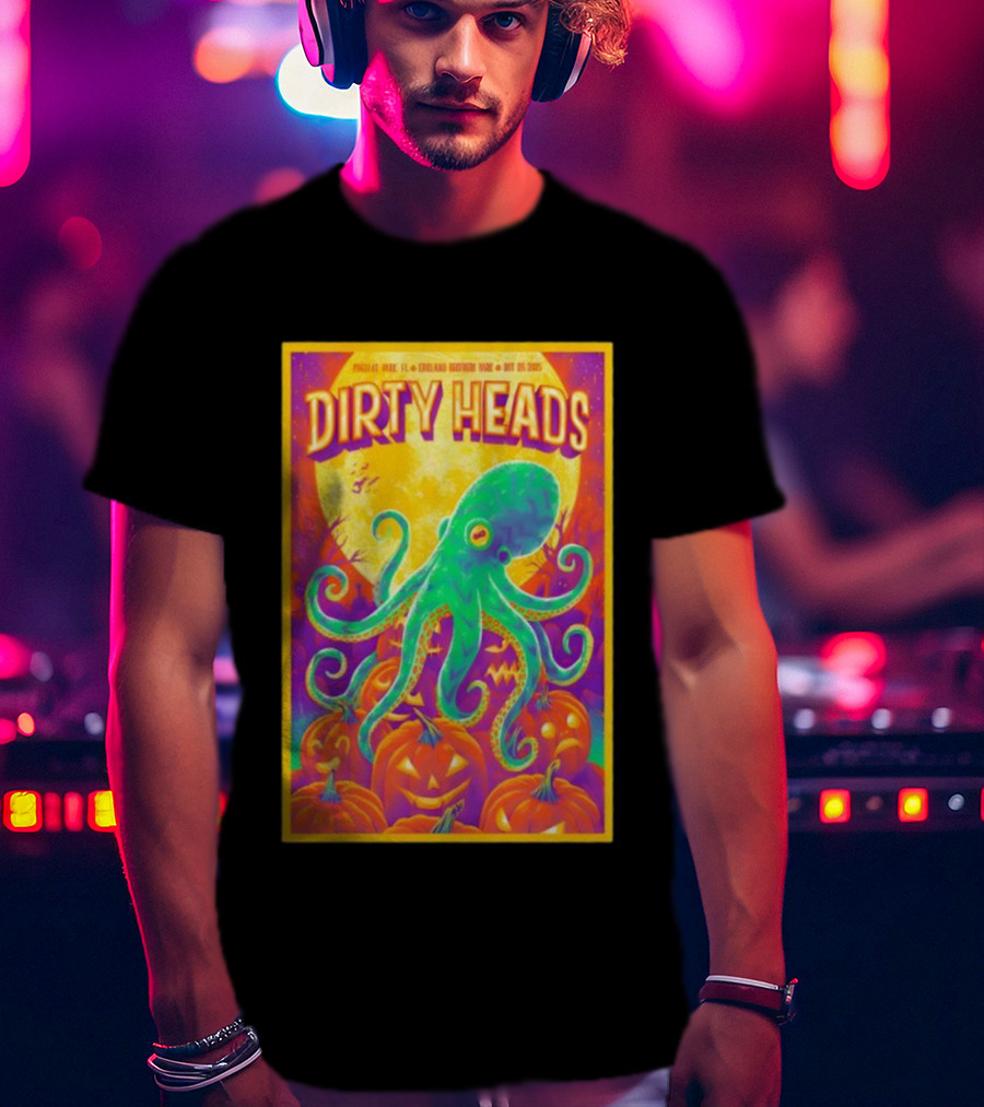 Dirty Heads October 26th 2025 England Brothers Bandshell Park Madeira Beach FL Halloween Octopus Pumpkin Art T-Shirt