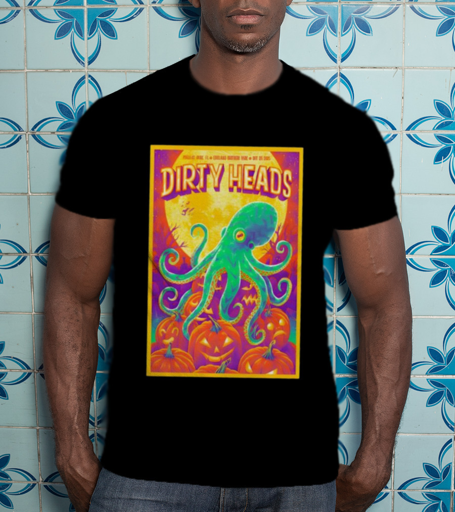 Dirty Heads October 26th 2025 England Brothers Bandshell Park Madeira Beach FL Halloween Octopus Pumpkin Art T-Shirt