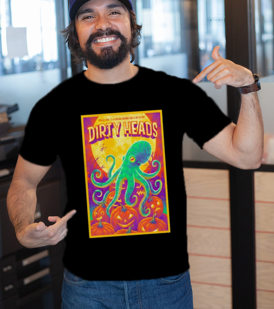 Dirty Heads October 26th 2025 England Brothers Bandshell Park Madeira Beach FL Halloween Octopus Pumpkin Art T-Shirt