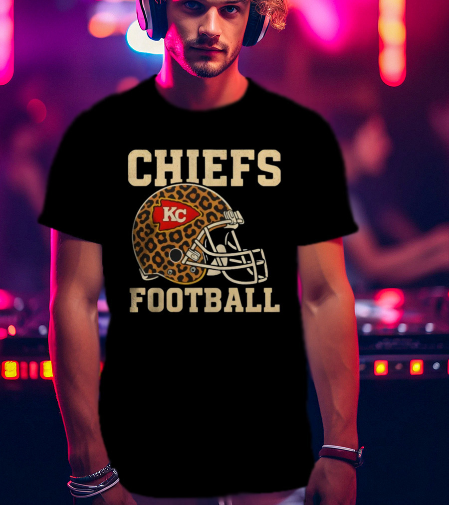 Retro KC Chiefs Leopard Helmet Football Vintage Style T-Shirt