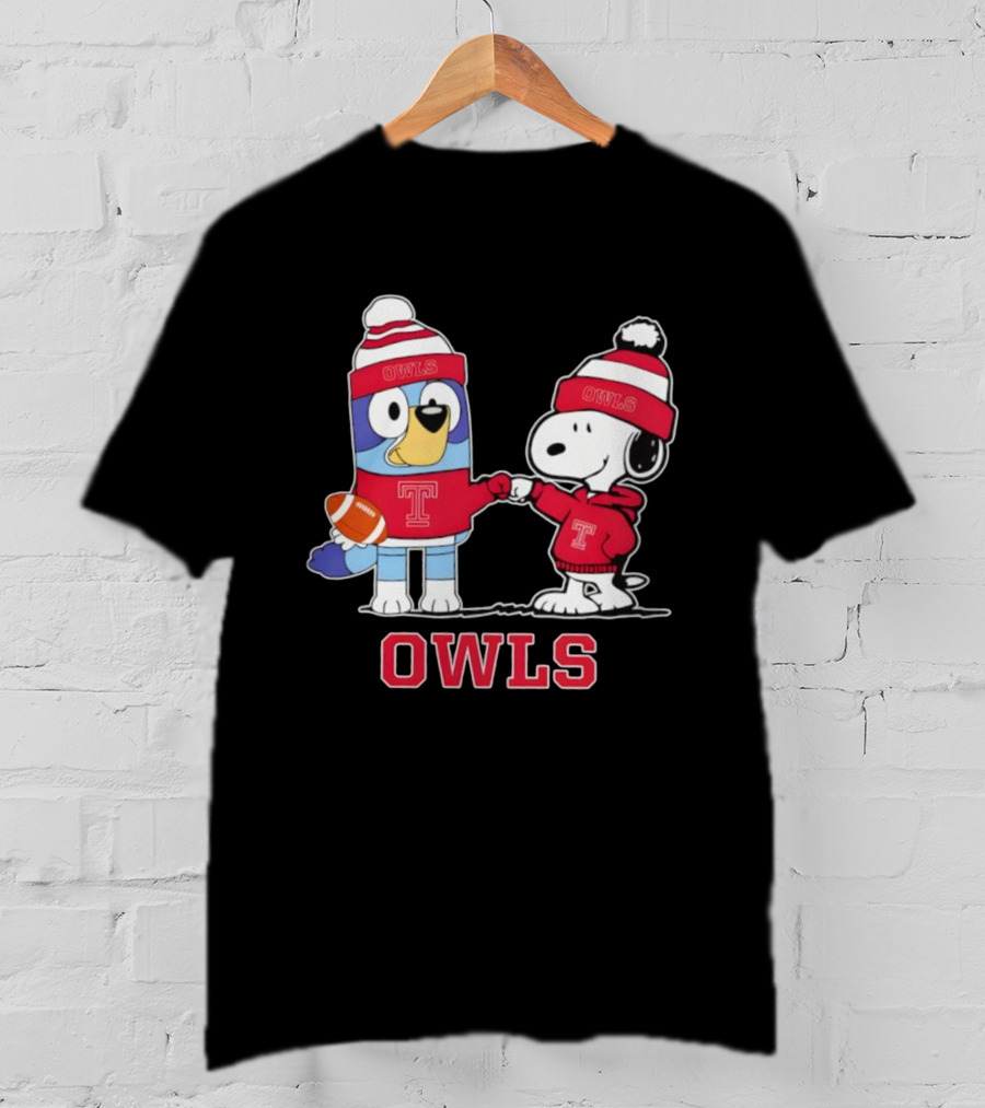 Snoopy Bluey Temple Owls Football Collaboration T-Shirt