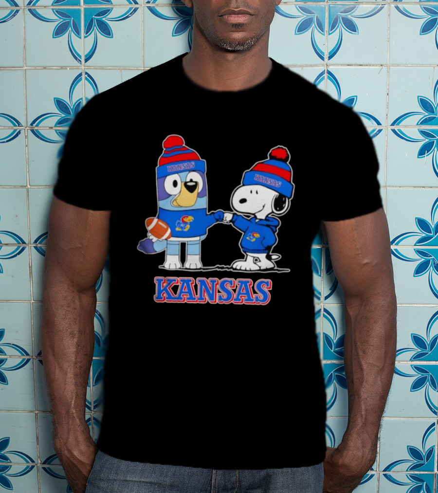 Kansas Jayhawks Football Snoopy X Bluey Collaboration T-Shirt