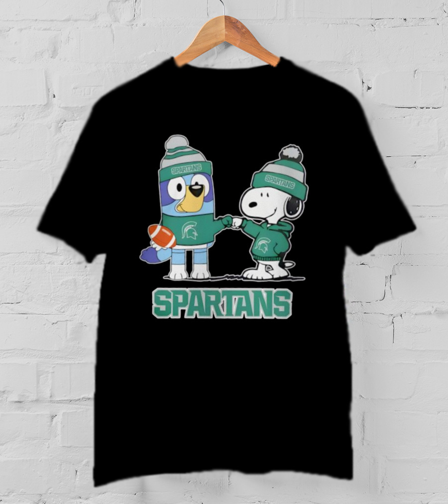 Snoopy And Bluey Fist Bump Michigan State Spartans Football T-Shirt