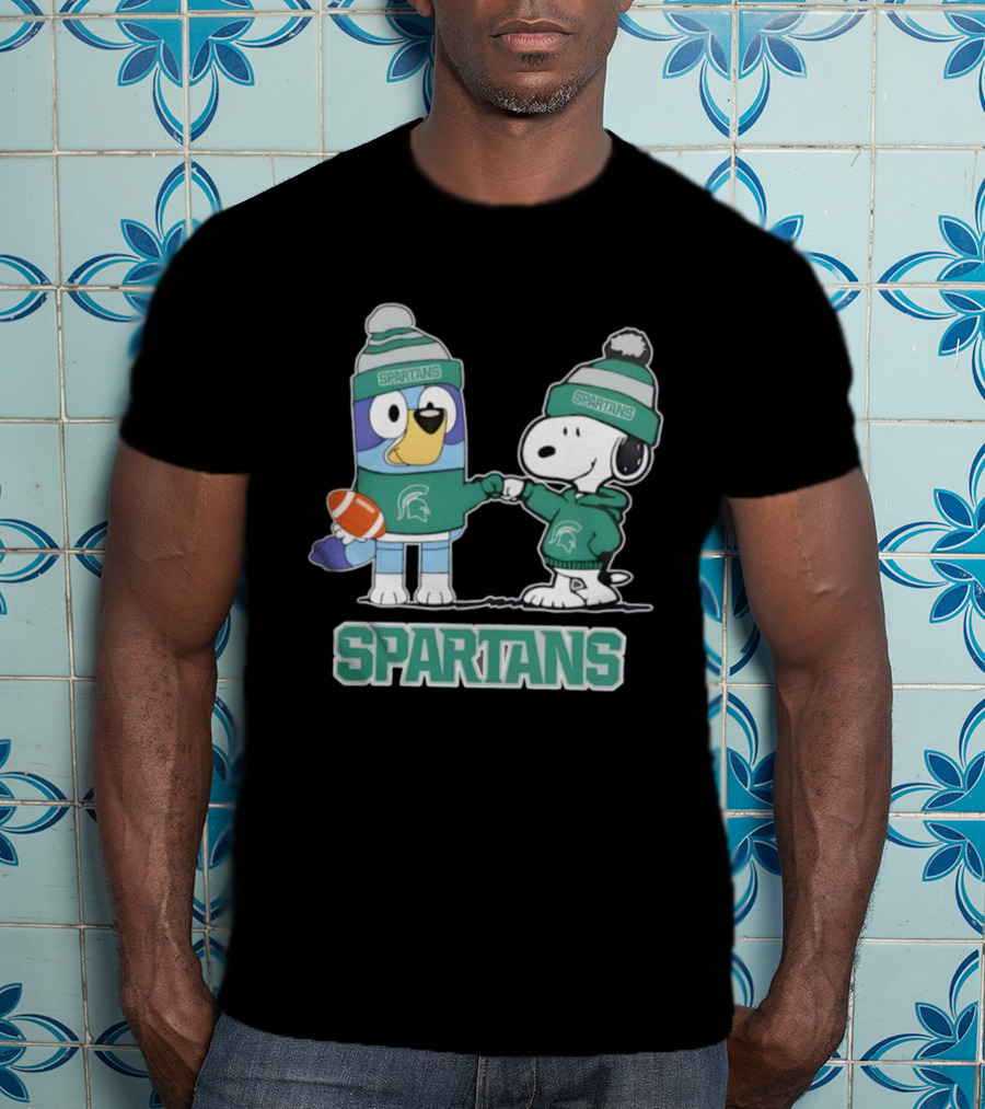 Snoopy And Bluey Fist Bump Michigan State Spartans Football T-Shirt