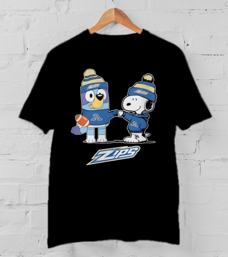 Snoopy X Bluey Akron Zips Football A Collaboration T-Shirt