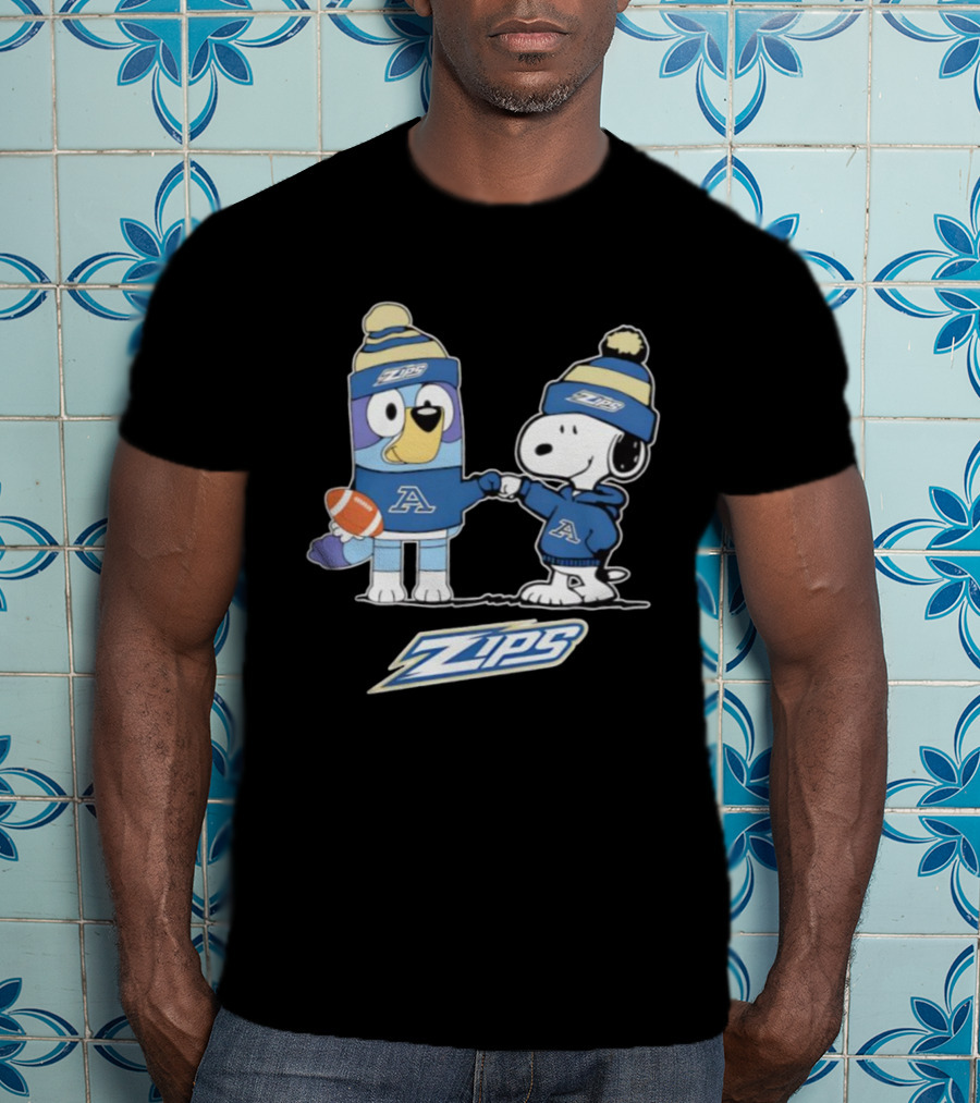 Snoopy X Bluey Akron Zips Football A Collaboration T-Shirt
