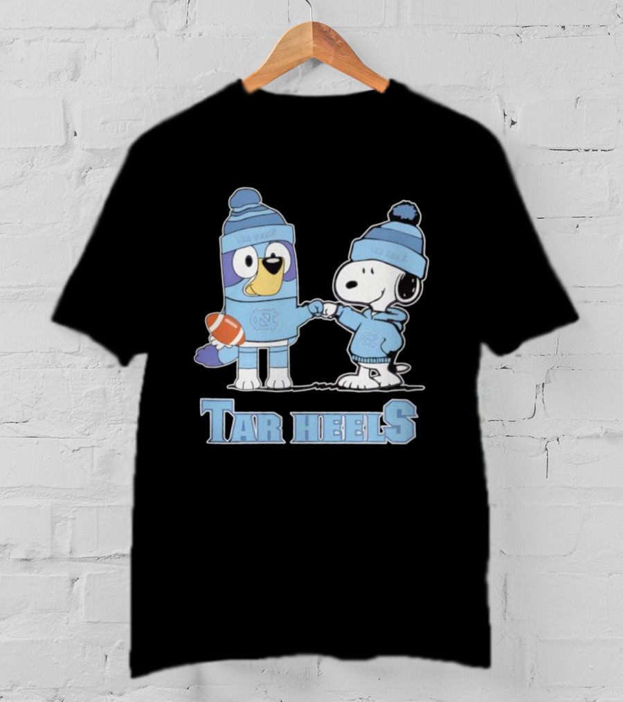 Snoopy Bluey Collaboration North Carolina Tar Heels Football T-Shirt