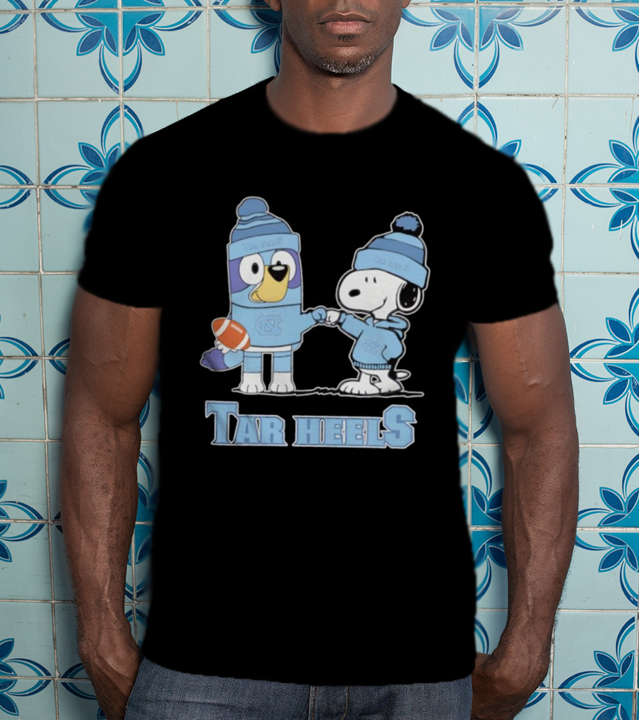 Snoopy Bluey Collaboration North Carolina Tar Heels Football T-Shirt