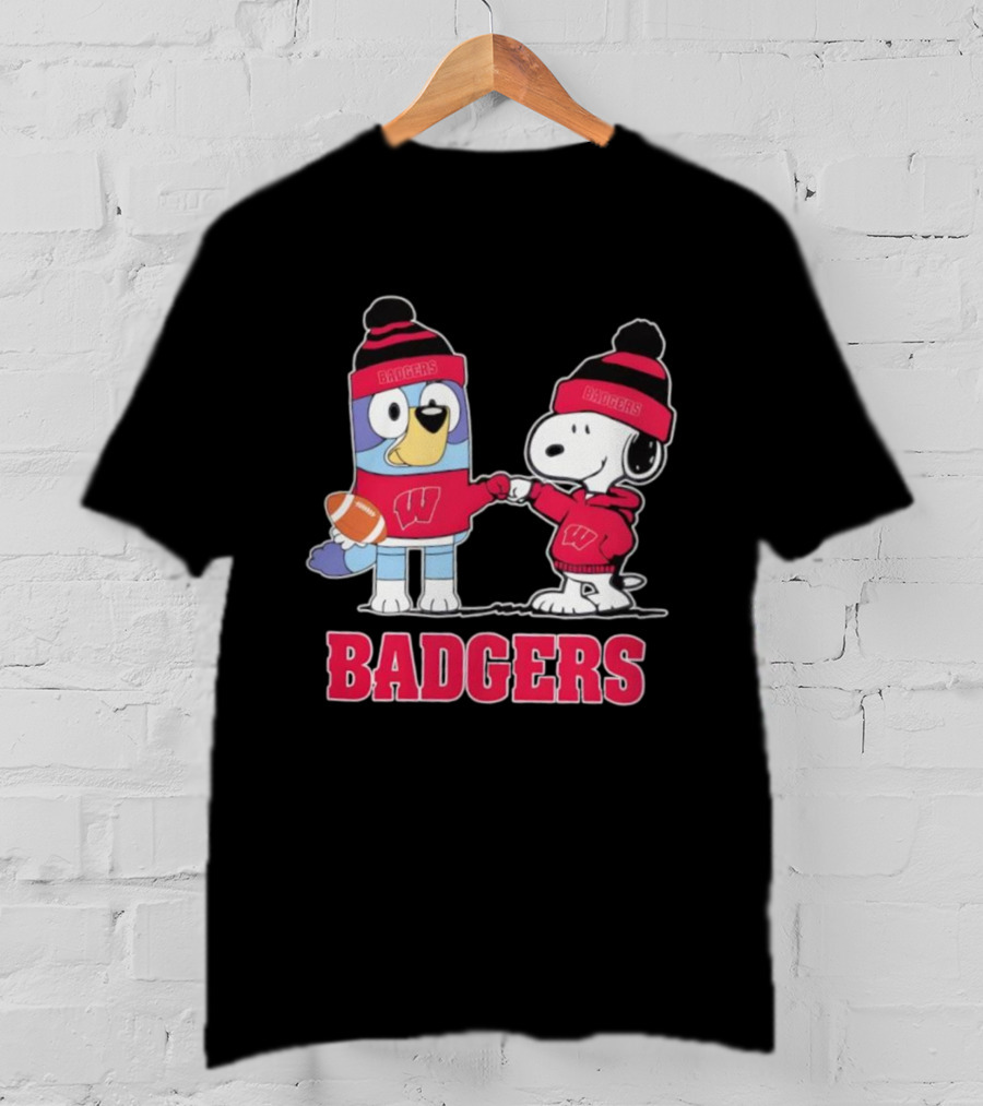 Snoopy Bluey Wisconsin Badgers Football Collaboration Fist Bump T-Shirt