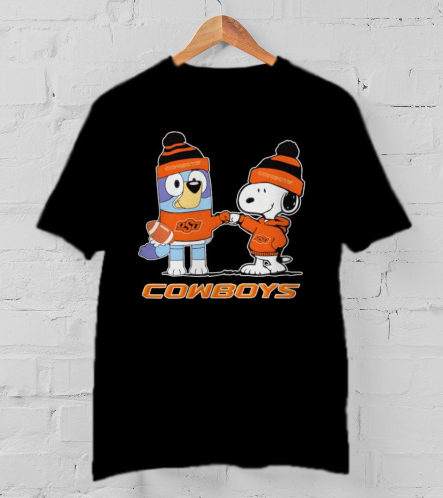 Snoopy Bluey OSU Cowboys Football Collaboration T-Shirt