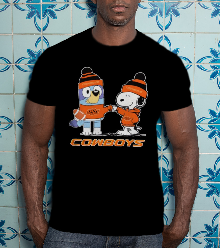 Snoopy Bluey OSU Cowboys Football Collaboration T-Shirt