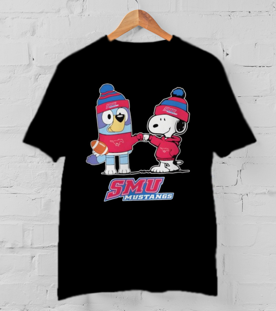Snoopy Bluey SMU Mustangs Football Collaboration Fist Bump T-Shirt