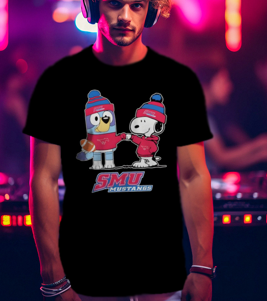 Snoopy Bluey SMU Mustangs Football Collaboration Fist Bump T-Shirt