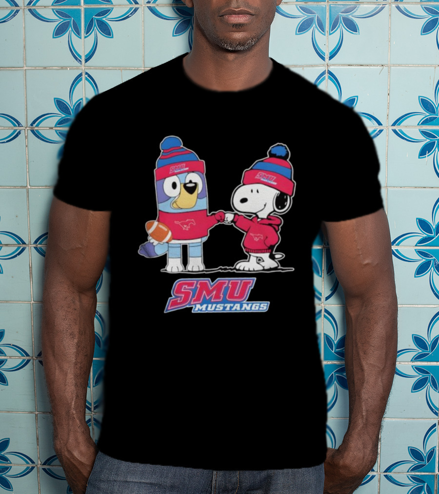 Snoopy Bluey SMU Mustangs Football Collaboration Fist Bump T-Shirt