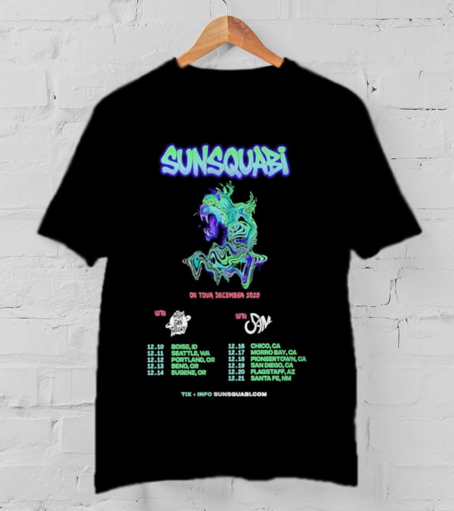 SunSquabi December 2025 Tour Dates And Venues With Unique Artwork T-Shirt
