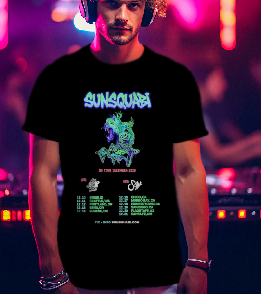SunSquabi December 2025 Tour Dates And Venues With Unique Artwork T-Shirt