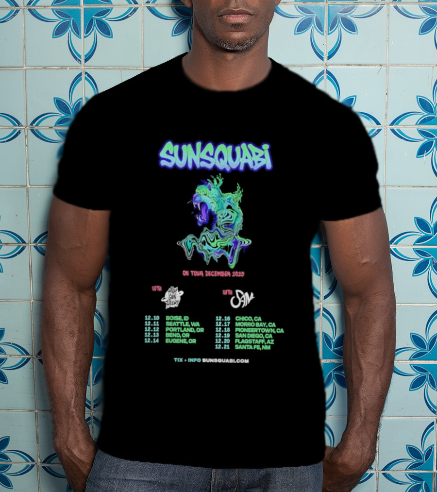 SunSquabi December 2025 Tour Dates And Venues With Unique Artwork T-Shirt