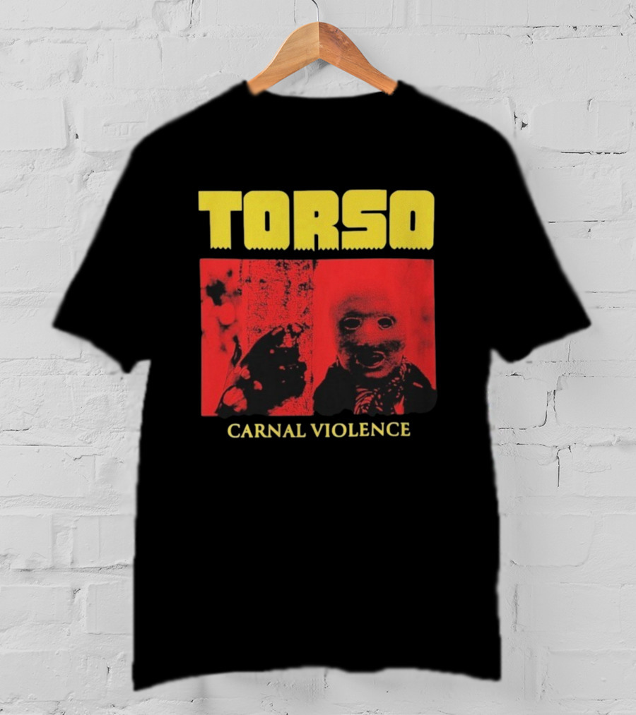 Torso Carnal Violence Horror Imagery Bold Yellow Text T-Shirt