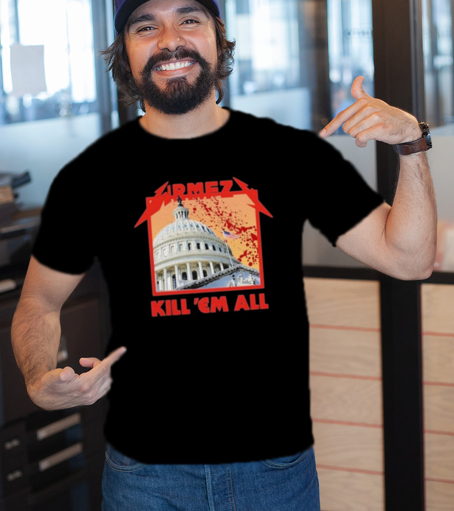 WRMFZY Kill Em All Capitol Blood Spatter American Flag T-Shirt