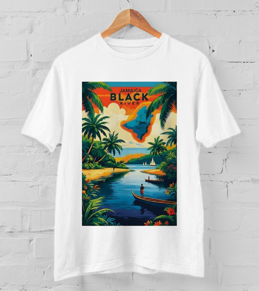 Jamaica Black River Vintage Travel Tropical Scenery With Palm Trees And Boats T-Shirt