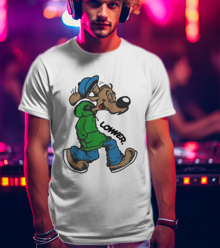 Lower Billie Hood Walkin Cartoon Character In Green And Blue Cap T-Shirt