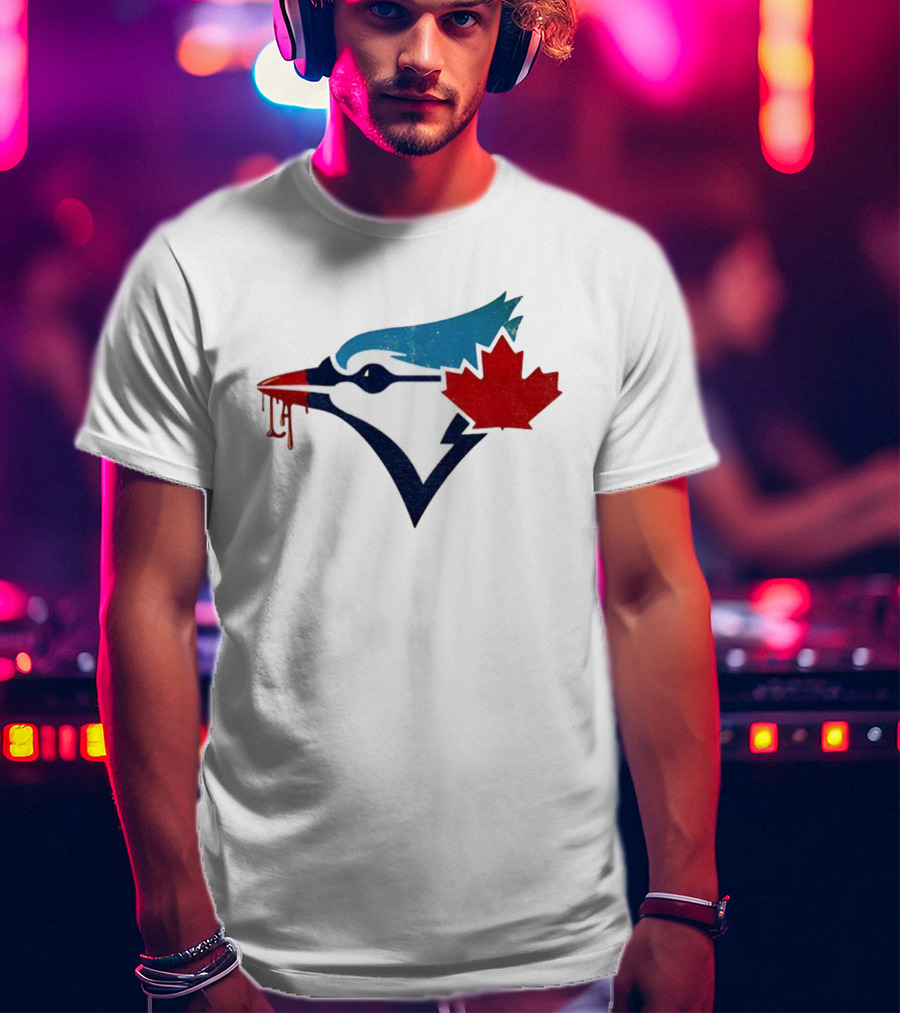 Toronto Blue Jays Dripping Maple Leaf Bird Emblem T-Shirt