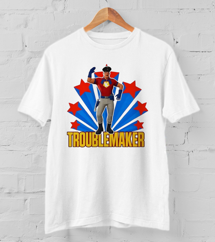 Troublemaker Character With Star Symbol And Red Blue Background T-Shirt