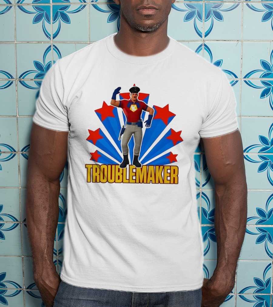 Troublemaker Character With Star Symbol And Red Blue Background T-Shirt