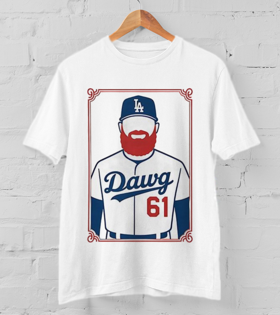 LA Dodgers Dawg 61 Baseball Player Red Beard Iconic Design T-Shirt