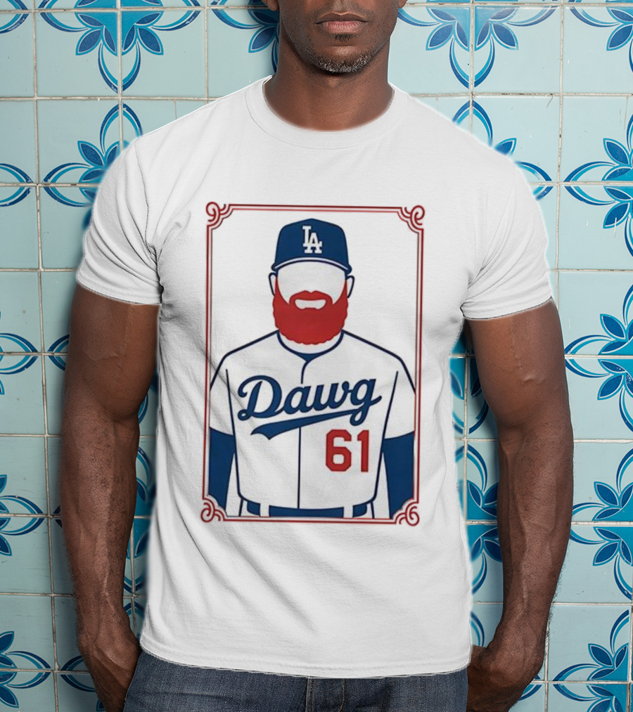 LA Dodgers Dawg 61 Baseball Player Red Beard Iconic Design T-Shirt