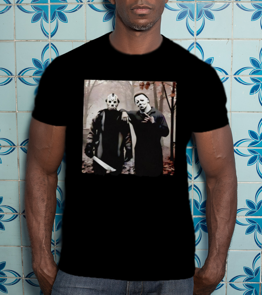 Jason Voorhees Michael Myers Halloween Horror Characters Forest Scene T-Shirt