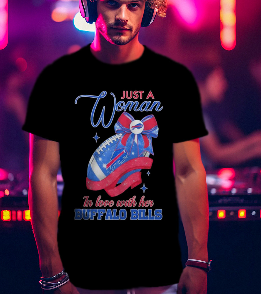 Just A Woman In Love With Her Buffalo Bills Ribbon Football T-Shirt